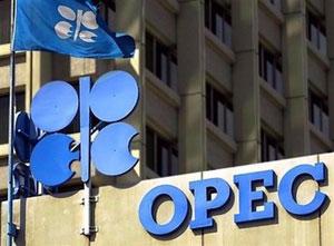 The OPEC logo and flag at the cartel's headquarters in Vienna. [Barbara Gindl/AFP/File] 