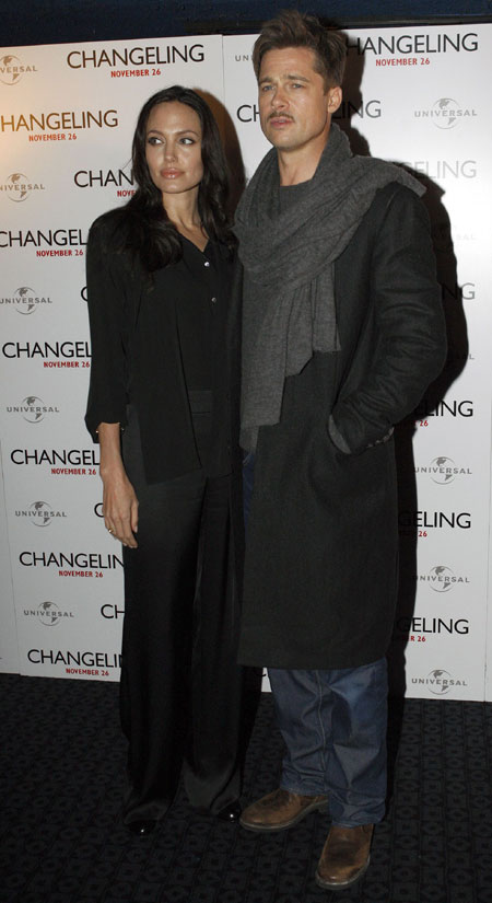 Actors Brad Pitt and Angelina Jolie arrive to promote their latest movie 'Changeling' in London November 17, 2008.