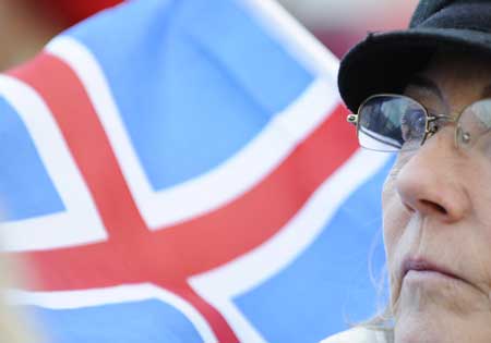  A protestor demonstrates in Reykjavik, capital of Iceland, Nov. 15, 2008.