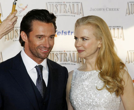 Actors Hugh Jackman (L) and Nicole Kidman laugh together on the red carpet in Sydney at the world premiere of their new film 'Australia' November 18, 2008.