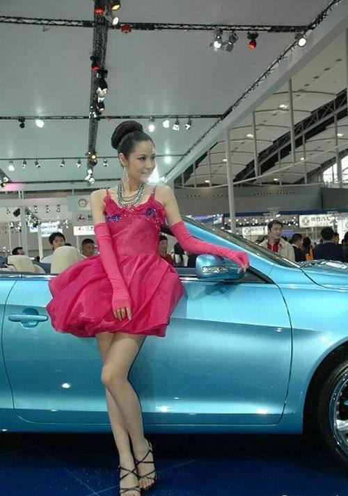 A model stands next to a car at the 6th Guangzhou International Automobile Exhibition in Guangzhou, South China's Guangdong Province, November 18, 2008.