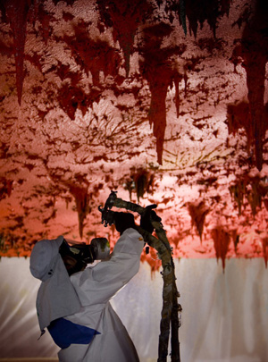 Spanish artist Miquel Barcelo works on his ceiling painting on the dome of Room XX at the European headquarters of the United Nations in Geneva in this undated handout photo. Barcelo was commissioned by Fundacion ONUART on the sixtieth anniversary of the Universal Decloration of Human Rights to undertake the most extensive work of art in the history of the United Nations at the venue for the Human Rights Council which will be inaugurated on November 18, 2008 by UN Secretary General Ban Ki-Moon. 