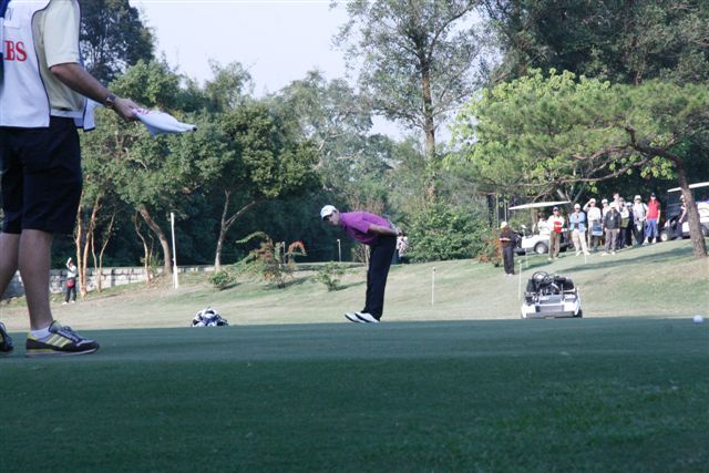 Caption: Oliver Wilson was rocked on his heels by an extraordinary fluff on his approach to the 16th.