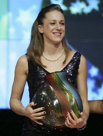 Kajsa Bergqvist of Sweden receives the Distinguished Career Award during the IAAF World Athletic Gala in Monte Carlo November 23, 2008. 