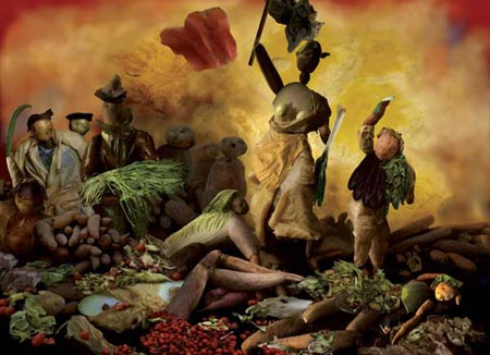 Liberty Leading the Vegetables, Delacroix's famous painting (Liberty Leading the People) recreated using vegetables by Chinese artist Ju Duoqi. 
