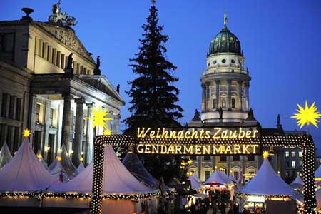 A general view shows the Christmas market at the Gendarmenmarkt square in Berlin Nov. 24, 2008. 