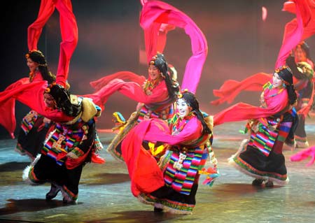 Dancers perform in the musical 'Tibetan Riddle' in Beijing, capital of China, Nov. 26, 2008. [Xinhua]