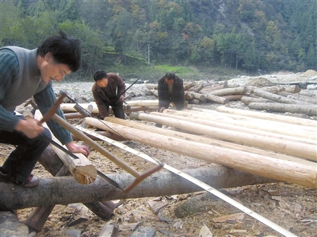 In the picture taken on November 25, 2008 people build new houses in Qingchuan, southwest China’s Sichuan Province, which was hit by the strong earthquake on May 12, 2008.