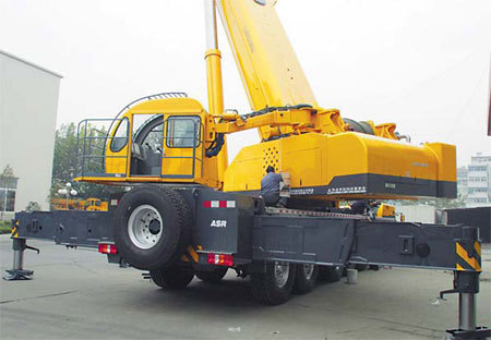 A crane developed by Xuzhou Construction Machinery Group (XCMG), being displayed at the Bauma China 2008 construction machinery fair which ends tomorrow. XCMG claims the crane has broken foreign monopoly in the high-end crane sector. [China Daily]