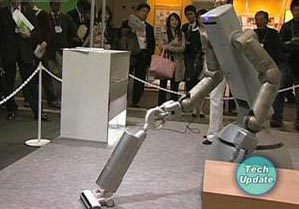 Robots on display in Japan are designed to look after the sick and elderly, as well as doing house-hold chores.