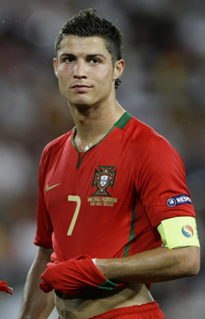 Portugal's Cristiano Ronaldo reacts during their Euro 2008 quarter-final soccer match against Germany at St Jakob Park stadium in Basel, June 19, 2008. 