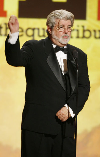 Director George Lucas speaks about directing actor Samuel L. Jackson in 'Star Wars: Episode III Revenge of the Sith' at the American Cinematheque tribute honoring Jackson in Beverly Hills, California December 1, 2008. 