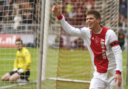 Ajax Amsterdam's Klaas-Jan Huntelaar is seen on this Feb. 2, 2008 file picture during a soccer match against Feyenoord in Amsterdam. 