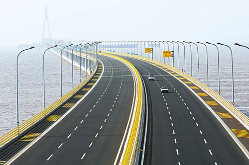 Hangzhou Bay Bridge was opened to traffic on May 1, 2008. At 36 kilometers, it is currently the longest sea bridge in the world. 