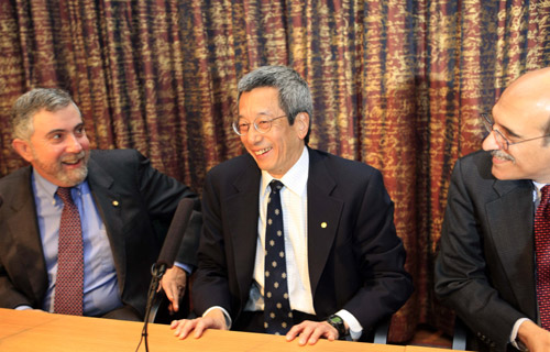 Six of the 2008 Nobel Prize winners in physics, chemistry and economics, except Yoichiro Nambu, the winner of Nobel Prize in physics caring about his own age, attended the news conference here during the 2008 Noble week. All the Nobel Prize Laureates will receive their Nobel Prize during the Nobel award ceremony in Stockholm on Wednesday Dec. 10, 2008.[Xinhua]