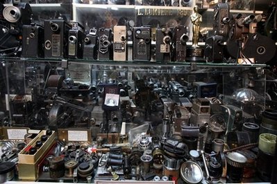 Cameras and lenses are on display at collector Dimitris Pistiolas' museum in central Athens on Friday, Oct. 24, 2008. Pistiolas owns the world's largest private collection of movie cameras — 937 vintage models and projectors.