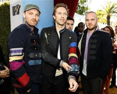 British rock band Coldplay arrives at the 2008 MTV Movie Awards in Los Angeles, in this June 1, 2008 file photo.