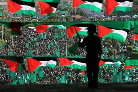 Tens of thousands of Hamas supporters attend a rally to celebrate the Islamic movement's 21st anniversary in Gaza city Dec. 14, 2008. 