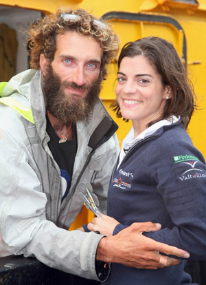 Italian adventurer Alex Bellini poses with his wife Francesca after arriving in the port city of Newcastle, about 120 km (75 miles) north-east of Sydney, in this handout picture December 13, 2008. 