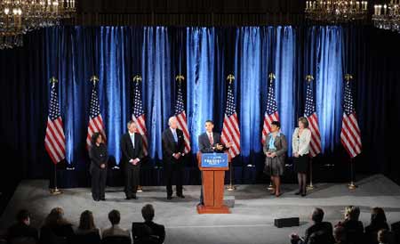 US President-elect Barack Obama speaks during a news conference where he introduced his energy and environment team members to the nation in Chicago December 15, 2008. [Xinhua] 
