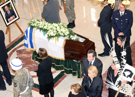 funeral of former Cypriot President Tassos Papadopoulos is held at a Greek Orthodox church in Nicosia, Cyprus, Dec. 15, 2008. Tassos Papadopoulos died of lung cancer on Dec. 12 at the age of 74. 