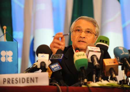 Algerian Energy and Mines Minister and current rotating president of the Organization of Petroleum Exporting Countries (OPEC), Chakib Khelil speaks at a press conference held after the end of the meeting of the Organization of Petroleum Exporting Countries (OPEC) at a hotel in Oran, Algeria, Dec. 17, 2008.