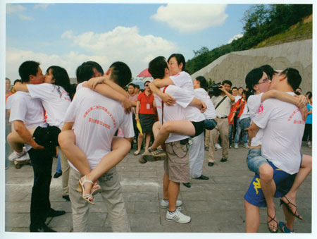 2007, young couples take part in a kissing contest in Sichuan. The media read it as 'a sign of the changing times'. [China Daily]