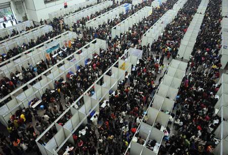 Job seekers crowd a job fair in southwest China's Chongqing Municipality Dec. 14, 2008. [Photo: Xinhua]