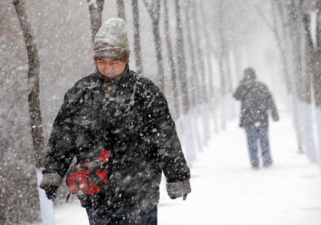 Heavy snow hit Harbin, northeast China's Heilongjiang Province on December 19, 2008. China's state observatory on December 20 issued a warning against a cold front from the Baikal Lake, which would sweep southward and bring strong winds and a temperature slump to most parts of the country over the coming two days.