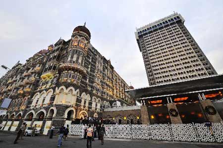 Photo taken on Dec. 21, 2008 shows the Taj Mahal hotel in Mumbai, India. The first batch of guests checked back into the Taj Mahal Place and Tower on Sunday after three weeks of refurbishment work.