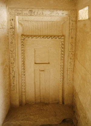 Hieroglyphic inscriptions are seen on the entrance of a recently discovered tomb in Saqqara December 22, 2008.