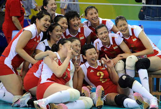 Defending champions China outclassed Russia in a repeat of the Athens 2004 final as they pulled off a convincing 3-0 victory against the same opponents in the quarterfinals of the Olympic women's volleyball tournament on August 19, 2008.[Xinhua]