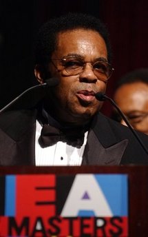 In this Jan. 13, 2006 file photo, Jazz musician Freddie Hubbard receives a National Endowment for the Arts Jazz Masters Award at the NEA Jazz Masters Awards Concert in New York. 