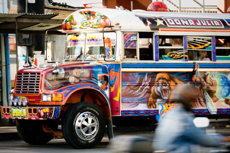 A bus with colorful paintings runs in Panama City, Panama, Jan. 2, 2009. 