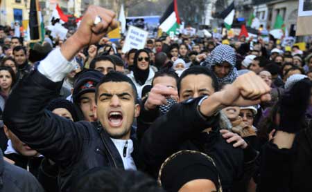 People demonstrate against the Israeli bombardment of the Gaza Strip on Jan. 3, 2009, in Paris. 