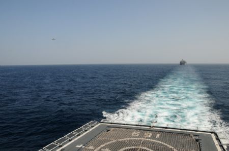 Missile destroyer 'Wuhan' (Front) of a Chinese naval fleet leads Chinese ships sailing in the Gulf of Aden, Jan. 6, 2009. 