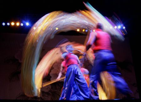 Performers of the Zhejiang Wuju Opera Troupe of China perform dragon dance during the troupe's first performance in Santiago, capital of Chile, Jan. 5, 2009. The first performance attracted nearly 10,000 audience. [Xinhua]