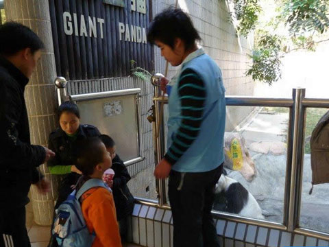 A park staffer collects money from tourists for photos with Yong Ba. [Photo: thatsmetro.com]