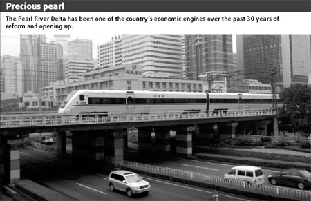 An Shenzhen-bound express train leaves Guangzhou. 