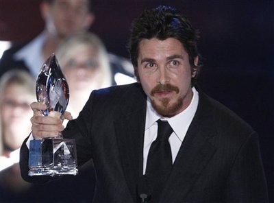 Christian Bale accepts the favorite action movie award for &apos;The Dark Knight&apos; at the 35th Annual People&apos;s Choice Awards on Wednesday Jan. 7, 2009 in Los Angeles. 