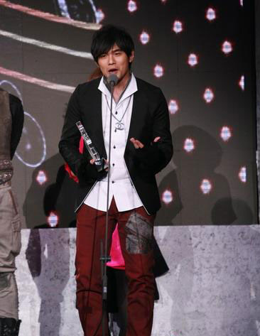 Jay Chou accepts an award at the Beijing Pop Music Awards ceremony on January 11, 2009. Chou was the 'most popular male singer of 2008'. 