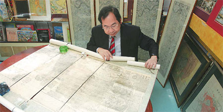 Map collector Marcopolo Tam Siu-cheong at his studio in Causeway Bay, Hong Kong.