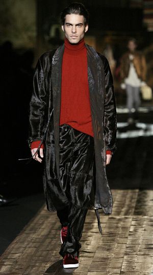 A model displays a creation as part of the Roberto Cavalli Fall/Winter 2009/10 men's collections during Milan Fashion Week January 18, 2009.