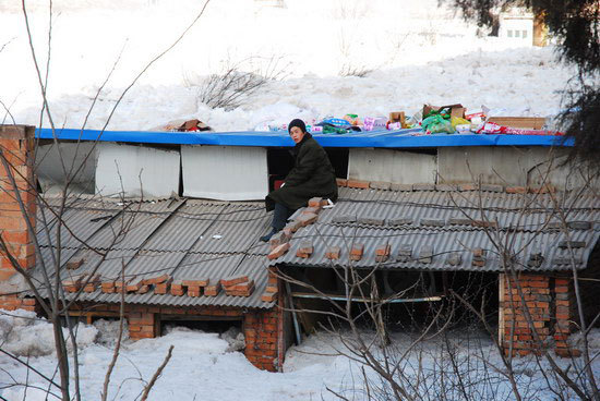 Houses were covered by the ice surge. 