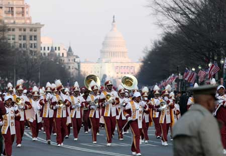 A band attends the inaugural parade of U.S. President Barack Obama in Washington D.C. Jan. 20, 2009.