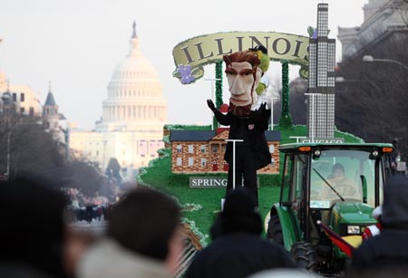 A float from Illinois attend the inaugural parade of U.S. President Barack Obama in Washington D.C. Jan. 20, 2009.