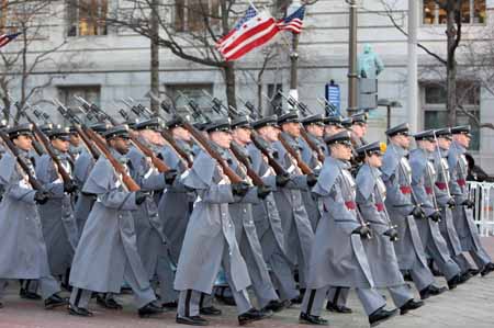 Participants march during the inaugural parade of U.S. President Barack Obama in Washington D.C. Jan. 20, 2009.