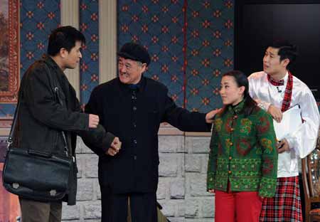 Zhao Benshan (2nd L), China's renowned comic, performs during a dress rehearsal in China's biggest TV station, CCTV, in Beijing, capital of China, Jan. 17, 2009. China's annual televised Spring Festival (Lunar New Year) Gala, a traditional centerpiece of celebrations to mark the country's most important festival, will be on in the evening of Jan. 25, 2009. 