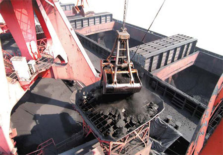 A busy coal dock at Ningbo Port in Zhejiang Province. 