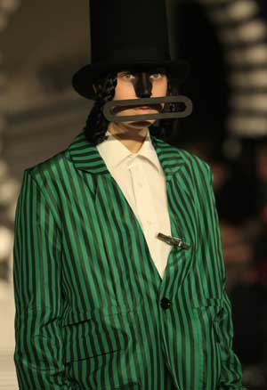 A model displays creations by Danish designer Henrik Vibskov of his Fall/Winter 2009/2010 men's collections during Paris Fashion Week Jan. 22, 2009. 